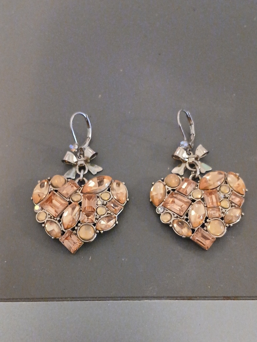 Betsey Johnson Champagne Pink Heart Cluster Drop Earrings